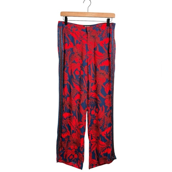 Desigual Floral Trouser Palazzo Size 36 / 8US Red Navy Boho Print Varsity Stripe - Picture 2 of 16